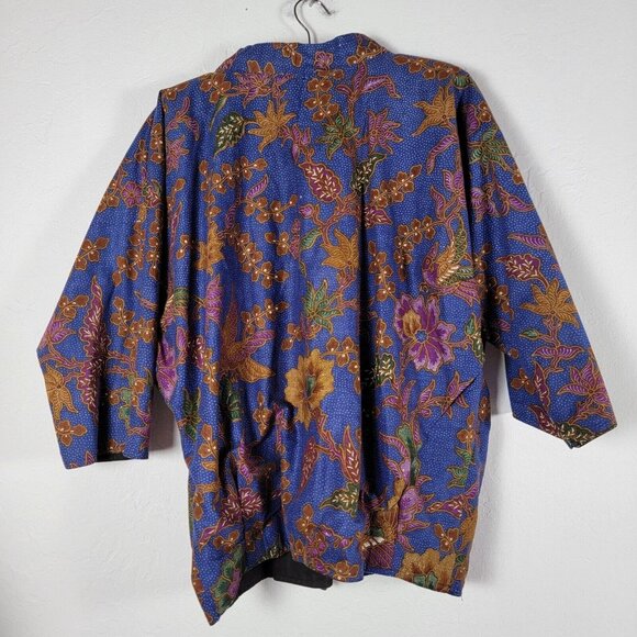 Vintage Asia Craft Textiles Hand Made Indonesian Batik Jacket Cotton Floral Blue - Picture 2 of 9